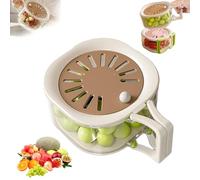 Fruit Vegetable Washing Bowl with Strainer & Lid, 2-in-1 Fruit Cleaner Spinner, Foldable Handle Lettuce Keeper for Fridge Refrigerator Organization, Portable Mesh Berry Colander (Coffee)