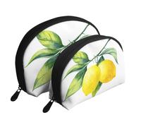 Fruits Frais De Citron Jaune Vif, Trousse de Maquillage Coquille Femme Petit Porte-Monnaie Trousse de Toilette Trousse à cosmétiques 2 pièces