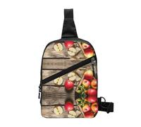 Fruits on Wood Floor Sac à bandoulière pliable, résistant à l'eau et léger pour voyage, randonnée, usage quotidien, sangle réglable, double poches zippées
