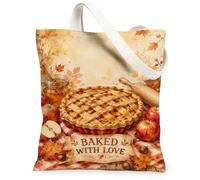 Fruits Pie Sac fourre-tout en toile, rustique et confortable, feuilles d'automne, pot de miel, sac fourre-tout marron pour tous les jours, 33 x 38 cm