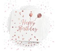 Frundoo 40 Pièces Serviette Joyeux Anniversaire Rose Gold,Joyeux anniversaire en or rose serviettes en papier,Joyeux anniversaire en or rose serviettes en papier,Serviettes Cocktail 33x33cm