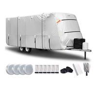 FRUNO Housse de remorque de Voyage 300D pour Camping-Car, 5,8 à 6,7 m, Coupe-Vent et Anti-UV pour l'hiver avec Housse de cric et 4 Housses de Pneu