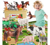FRUSE Animaux de la Ferme avec Grand Tapis de Jeu 120 x 80 cm,38 pièces Animaux Jouet avec Figurine AnimauxFerme, Jouets Tracteur Enfant,Jouets Éducatifs Cadeaux pour Enfant Fille Garçons 3 4 5 Ans