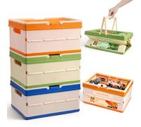 FRUSE Coffre a Jouet pour Enfant, Lot de 3, Pliables Rangement Jouet avec couvercle et Poignées, Grande Bac de Rangement Plastique pour Chambre d'Enfant, Salle de Jeux, Salons, 34,4 x 24,3 x 55 cm