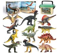 FRUSE Dinosaure Jouet,12 Pcs Grandes Réaliste Figurine Dinosaure avec T-Rex,Seau de Stockage,Livre Dinausaures,Dinosaure Cadeaux pour Enfants Garçons et Filles 3 4 5 6 7 Ans