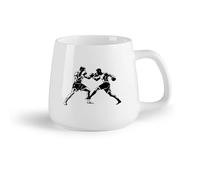 Fruta de cerámica Taza de café con estilo Una silueta de boxeo que muestra a dos hombres peleando. （14oz/400ml） Regalo único de oficina para mujeres y hombres
