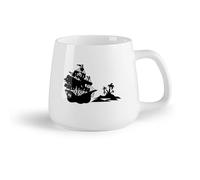 Fruta de cerámica Tazas de gres para café y té Barco pirata en el océano. Uso de barco pirata en la isla. （14oz/400ml） Ideal para usar en casa y la oficina