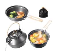 Fruusv Batterie de cuisine de camping - Ensemble de poêle à frire et théière en aluminium léger anti-adhésif pour la cuisine en plein air, kit portable avec utilisation multifonction, fournitures de