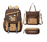 Fruusv Capybara Backpack Large Capacity Capybara Back Pack Set, Waterproof Cartoon Bookbag with Pencil Case, School Supplies for Girls Boys Children Kids Students Daily Use Travel, 810g