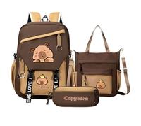 Fruusv Capybara Backpack Large Capacity Capybara Back Pack Set, Waterproof Cartoon Bookbag with Pencil Case, School Supplies for Girls Boys Children Kids Students Daily Use Travel, 810g