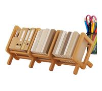 Fruusv Desk Shelf, Wooden Tilting Small Bookshelf, Space-Saving Multifunctional Organizer, (1 Piece, Natural Wood), Ideal for Reading Nook, Office Desk, and Working, 35-68×22×25cm