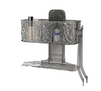 Fruusv Étagère à ventouse pour douche, support cosmétique double couche, plateau de rangement ventilé sans perçage, organiseur mural étanche avec clip pour chambre et cuisine, 21,3 x 10,4 x 20,4 cm
