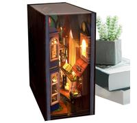 Fruusv Kit de Coin de Livre Bricolage,Kit de Coin de Livre Miniature Bricolage - Puzzle 3D Bookend Bibliothèque Insert Décor,Serre-Livres décoratif avec lumière LED, Petite Maison pour la décoration