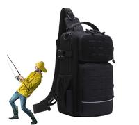 Fruusv Sac de pêche en bandoulière, avec porte-bouteille d'eau, sac de rangement pour homme, voyage, camping, randonnée, gym, sport, aventure, Noir , Refer to description