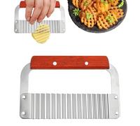 Fry Cutter Crinkle, Crinkle Cutter pour légumes,Coupeur plissé en acier inoxydable | Hachoir avec poignée en bois, trancheuse à frites, outil de coupe ondulé pour pommes de terre