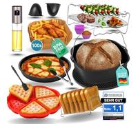 FryChef Accessoires pour friteuse à air chaud, accessoires pour friteuse à air chaud, 18 pièces, avec moule, 100 papiers sulfurisés, pulvérisateurs d'huile, etc. Compatible avec Cosori, Philips 7,3 l