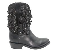 Frye Billy Flower Bottines western en cuir pour femme avec broderie florale et coupe confortable, noir, 40 EU
