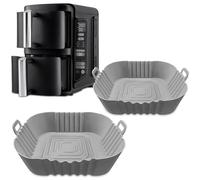 FryEasy Doublures en Silicone pour Friteuse à Air Comprimé Ninja Double Pile 7,6 L SL300UK : Double Pack, Rectangulaire, Gris