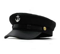 Fryloo Chapeau Seau Casquette Capitaine Militaire Coton Vintage Plat Haut D'été Respirant Casual Beret Style Bouchon Extérieur Réglable pour Hommes Femmes-noir-55-58cm