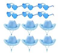 Fryloo Chapeau Seau Casquette Chapeaux De Cowboy en Vrac, Paquet 6 À 48, Plumes Large Bord, Cowgirl Occidental, Costume Fête Mariage pour Hommes Et Femmes-Bleu B-24 Ensemble
