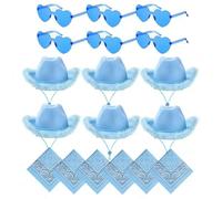 Fryloo Chapeau Seau Casquette Chapeaux De Cowboy en Vrac, Paquet 6 À 48, Plumes Large Bord, Cowgirl Occidental, Costume Fête Mariage pour Hommes Et Femmes-Bleu C-12 Ensemble