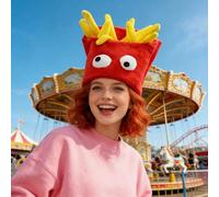 Fryloo Chapeau Seau Casquette Patitas Fritas Divertidas Sombrero De Peluche Novedad Cosplay Disfraz Fiesta Unisex Ojos Googly Tapa Cabeza-Rojo