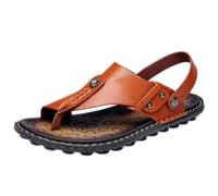 Fryloo Chaussons Tongs pour Hommes, Cuir Respirant Été Plage Chaussures Décontractées Antidérapantes Semelle Douce Grande Taille De Extérieures
