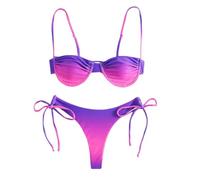 Fryloo Maillot de Bain Femmes Gradient Underwire Bikini, Taille Basse Cravate Brésilienne Côté, Ombre Marron Pousser pour Les Vacances La Plage Piscine