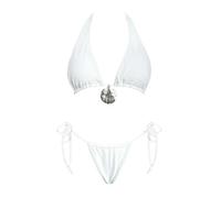 Fryloo Maillot de Bain Femmes Pearl Bikini, Sexy Haute Coupe avec Jupe Longue Couverture, Brillant Sec Rapide pour Fête Vacances À La Plage