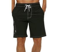 Fryloo Maillot de Bain pour Hommes, Séchage Rapide, Doublé en Maille, Short Plage, Taille Élastique, Léger, Respirant, Planche, Piscine D'été, Surf-Noir-états-Unis XS