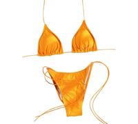 Fryloo Maillot de Bain Rouge Triangle Bikini, Halter Top avec Or Perle Cravate Côté Haute Coupe, Micro Couleur Solide pour La Plage Piscine