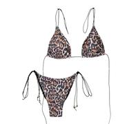 Fryloo Maillot de Bain Rouge Triangle Bikini, Halter Top avec Or Perle Cravate Côté Haute Coupe, Micro Couleur Solide pour La Plage Piscine