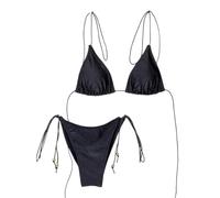 Fryloo Maillot de Bain Rouge Triangle Bikini, Halter Top avec Or Perle Cravate Côté Haute Coupe, Micro Couleur Solide pour La Plage Piscine