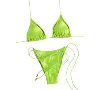 Fryloo Maillot de Bain Rouge Triangle Bikini, Halter Top avec Or Perle Cravate Côté Haute Coupe, Micro Couleur Solide pour La Plage Piscine