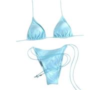 Fryloo Maillot de Bain Rouge Triangle Bikini, Halter Top avec Or Perle Cravate Côté Haute Coupe, Micro Couleur Solide pour La Plage Piscine