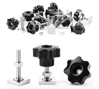 Frypay Lot de 6 adaptateurs de rainure en T pour barres de toit M6 x 35 mm, écrou à poignée étoile et rondelles, 20 x 20 mm pour coffre de toit Thule