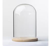 FRYSKYO Cloche Ronde en Verre avec Base en Bois, diamètre 20 cm, boîte de présentation Transparente for Plantes, Fleurs séchées, décorations et Figurines DIY(Dia15*H30cm)
