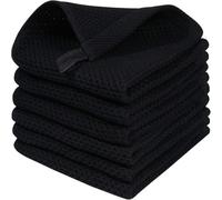 FRYSKYO Torchons de cuisine, lot de 6 torchons en tissage gaufré en coton noir, torchons de cuisine doux, absorbants et à séchage rapide pour la vaisselle et les surfaces, besoins de nettoyage