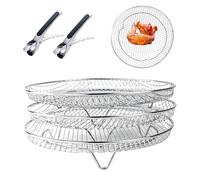 Frytter Lot de 3 paniers empilables pour Airfryer + 2 pinces, panier à air en acier inoxydable, étagère à friteuse à air, étagères empilables, racks de friteuse à air chaud, paniers pour friteuse à