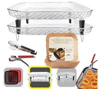 FRYUP® Grille Air Fryer carrée [21 x 21 cm] [SuperPack] - Compatible avec Cosori [5,5 L, 6 L, 6,4 L] - Grille pour friteuse à air - Accessoires friteuse à air carrée sans huile - Pinces + 50 papiers