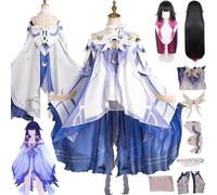 FRYWORK Genshin Impact Columbina Cosplay Costume Tenue Personnage du Jeu Varesa Uniforme Ensemble Complet Halloween Fête Carnaval Habiller avec Perruque Coiffe pour Femmes (M)