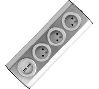 Fs-3 Electric Power Strip With 3 Compartments With Child Safety, Surface-Mounted At 45°, Ideal For Kitchen, Office And Worktop, 3680 W 16 A (3 Times Without Cable + 2 X Usb)