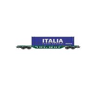FS CEMAT, wagon porte-conteneurs type Sgns, livrée verte, avec conteneur 13 m ITALIA, ép. V-VI