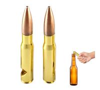 Fsahiuf Lot de 2 décapsuleurs en forme de cartouche en laiton, ouvre-bière portable, tire-bouchon créatif, doré