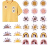 Fsahiuf Lot de 24 écussons thermocollants - En forme de soleil - 8 styles mignons - Pour vestes, chapeaux, sacs à dos, jeans, chaussures, chapeaux