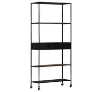 fsahslih Bibliothèque 80 x 35 x 180 cm en bois massif de manguier avec | Bibliothèque industrielle en bois de manguier et métal avec 4 étagères pour salon et étude.