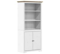 fsahslih Bodo Bibliothèque en pin massif 82 x 40 x 173 cm | Bibliothèque maison de campagne avec 3 compartiments ouverts et 2 portes pour salon, bureau ou couloir de style français.