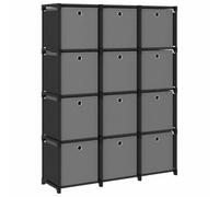 fsahslih Étagère cube avec 12 boîtes - Noir et gris - 103 x 30 x 141 cm | Étagère polyvalente en escalier pour le salon et le bureau avec boîtes amovibles en non-tissé et cadre en acier robuste pour