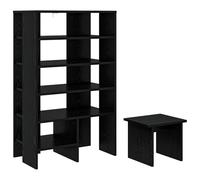 fsahslih Lot de 2 armoires à chaussures avec tabouret, aspect chêne noir | Ensemble compact composé d'une commode de couloir et d'un tabouret assorti pour les petites entrées ou les chambres à coucher