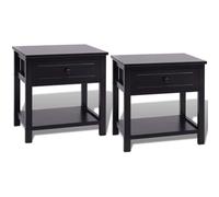 fsahslih Lot de 2 tables de chevet en bois noir avec tiroir | Lot de 2 tables d'appoint compactes pour chambre à coucher avec tiroir et étagère inférieure pour un rangement ordonné.